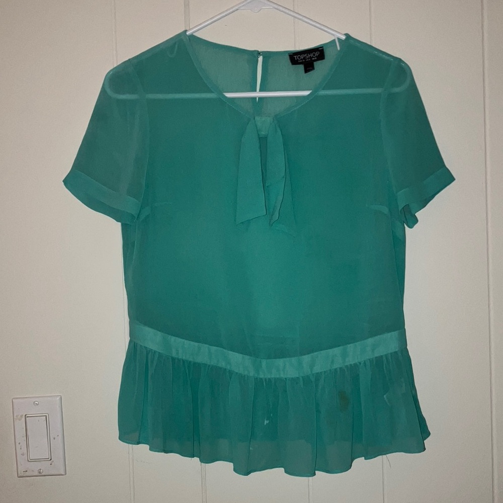 Top Shop Adorable sheer teal peplum blouse NWOT